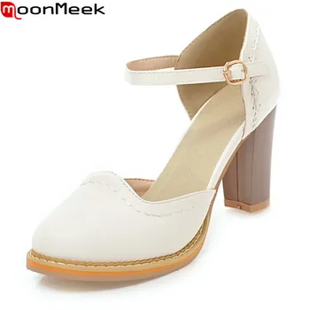 

MoonMeek 2020 new arrival spring summer pumps women shoes round toe square with buckle high heels sweet woman casual shoes