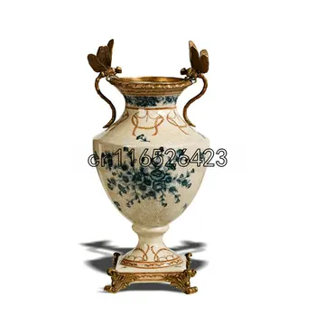 

Ceramic insert copper vase high-grade home decoration living room ornaments Porcelain Crafts