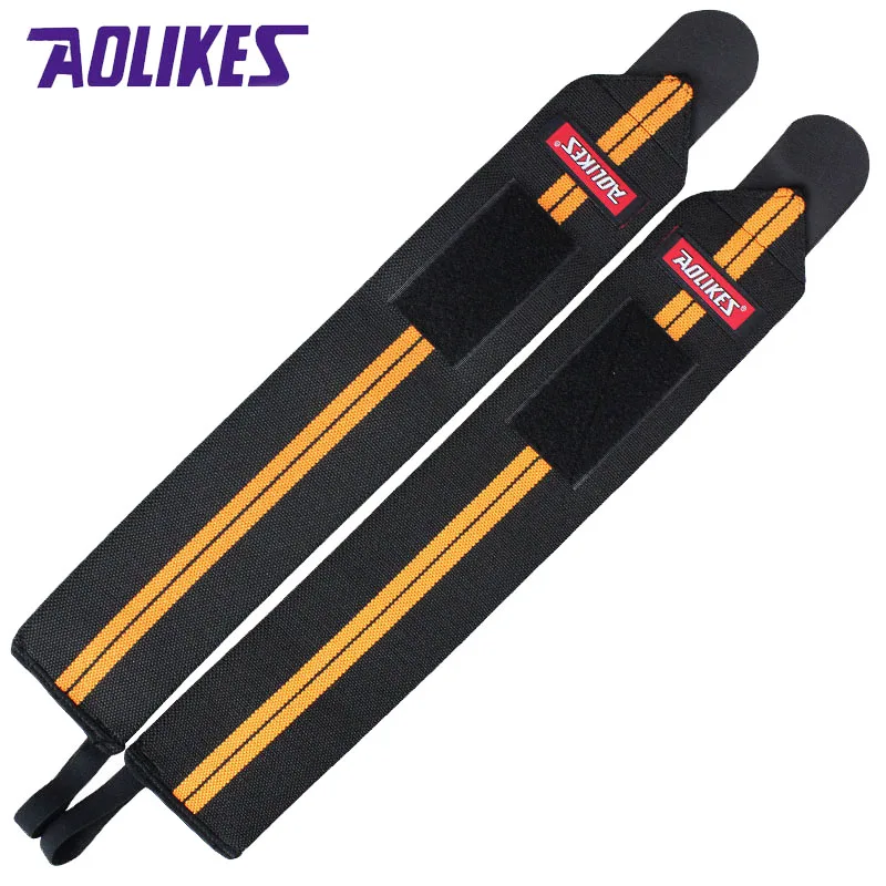 AOLIKES 2 Pcs Powerlifting Weight Lifting Wristbands Gym Wrist Support Wraps Straps Sport Safety Fitness Training hand bands
