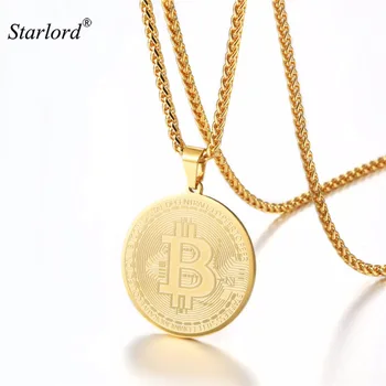 

Bitcoin Necklace Pendant Stainless Steel/Gold/Black Cryptocurrency To The Moon Coin Jewelry GP3315