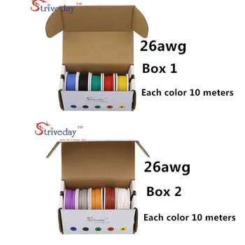 

26AWG 100m Flexible Silicone Cable Wire 10 colors (box 1+box 2 Stranded Wire Kit) Electrical Wire Tinned Copper line DIY
