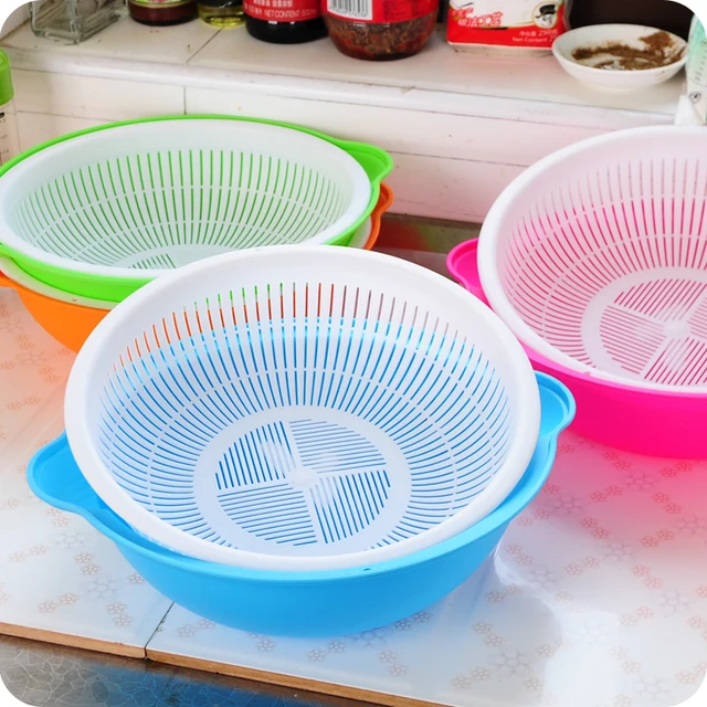 Double plastic washing basket/The vegetable washing basin/With ears