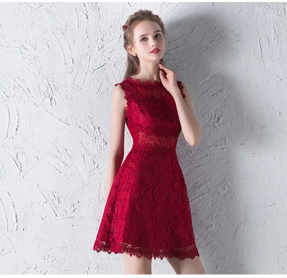 Red Cut Out Lace A Line Prom Evening Dress