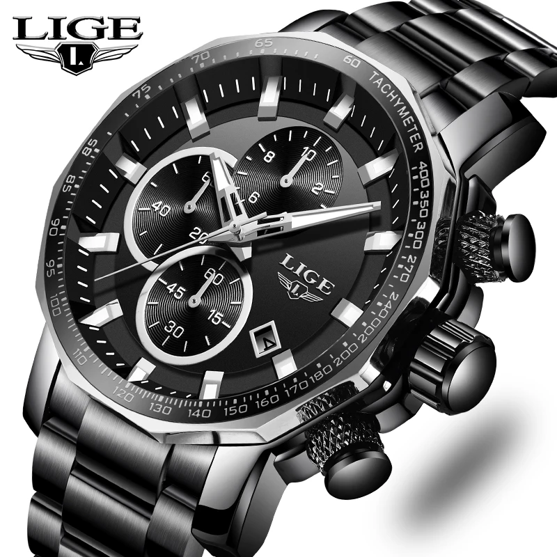 

LIGE Mens Watches Top Brand Luxury Men's Military Waterproof Quartz Watch Men Big Dial Date Chronograph Relogio Masculino