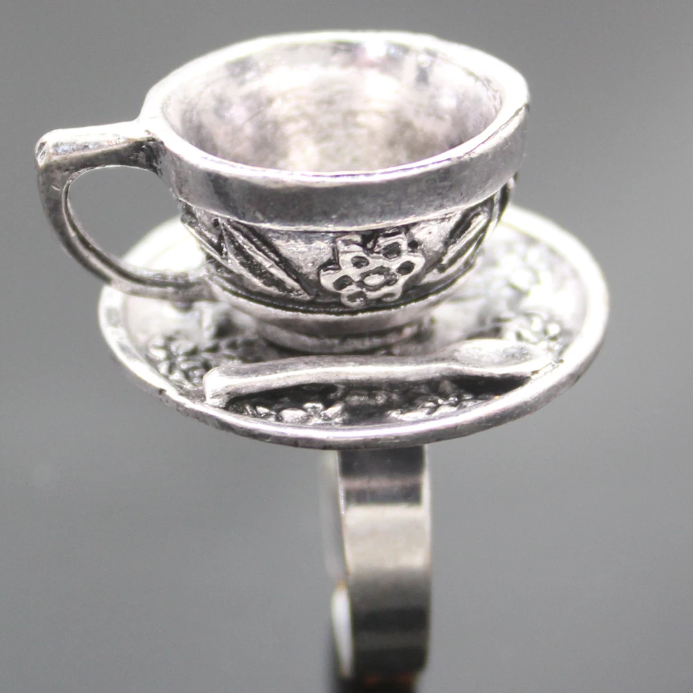 Vintage Alice In Wonderland Hatter TeaCup Party Ring Cosplay Fancy Dress Jewelry wholesale lots bulk punk coffee Spoon Sculpture Vintage Alice In Wonderland Hatter TeaCup Party Ring Cosplay Fancy Dress Jewelry wholesale lots bulk punk coffee Spoon Sculpture