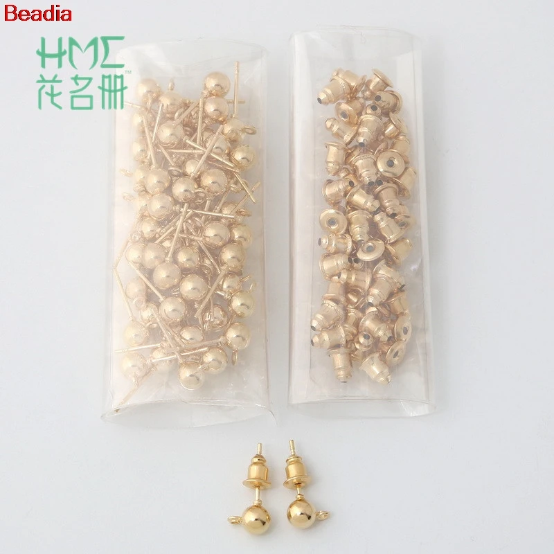 

50 Sets Gold Silver Rhodium Plated Stud Earring Post Earring Stopper For Fashion Women Earring DIY Accessories For Jewelry