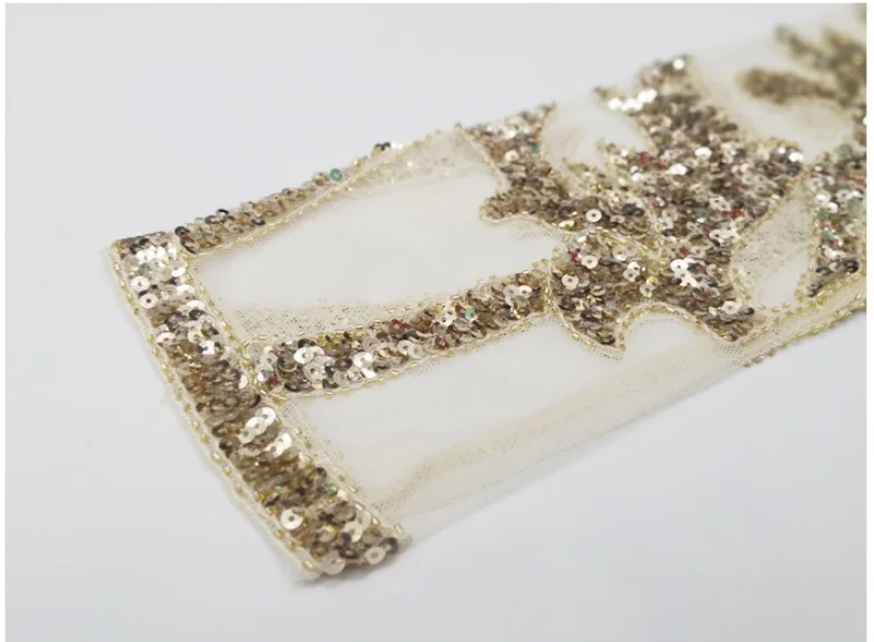 Beading Sequined Lace Dresses Women Fashion O-Neck Long Sleeve Luxury Knee-length Dress 8