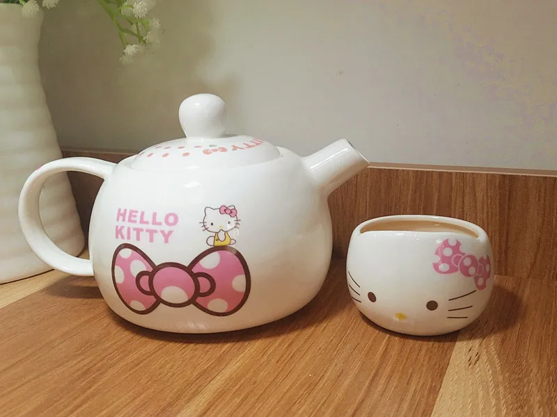 Hello kitty Jindezhen мультфильм керамический s керамический чайник превосходит Восхитительный Прекрасный Кот Набор фарфорового чайника самовар 5 шт