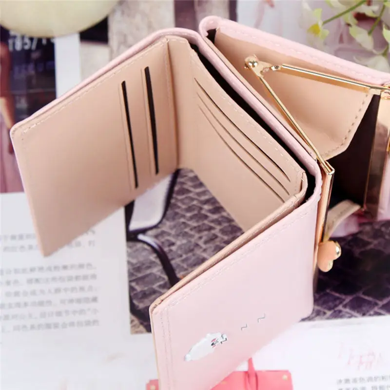 Women Short Lovely Fashion Three Fold Candy Color Coin Purse women's wallet clutch portfel cuzdan billetera carteira 40MA1529