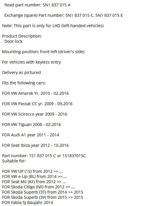 FS FL 5N1 837 015 A C E 5ND837015 1S1837015C 5N1837015 дверные замки защелки привод для VW Amarok Tiguan; Skoda