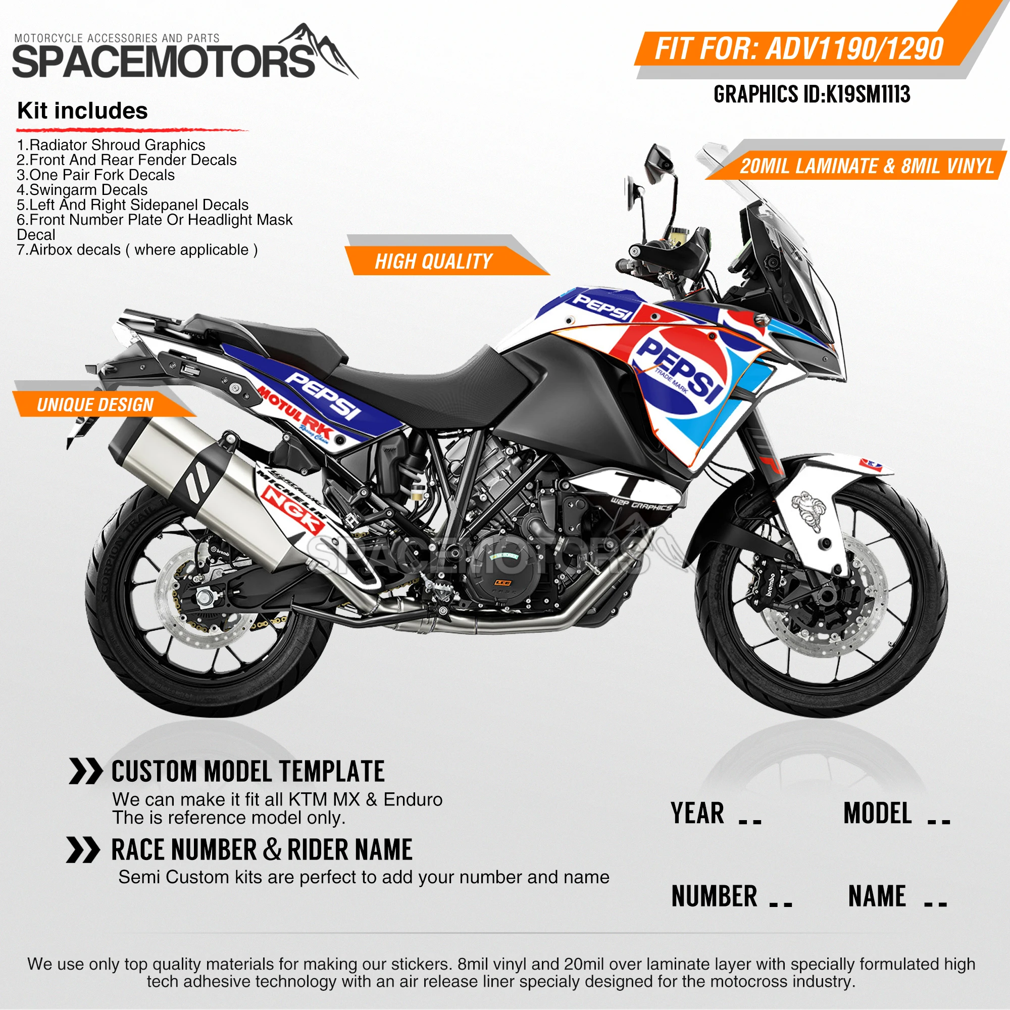 MotoSpace индивидуальные команды Графика Фоны наклейки 3m наклейки на заказ для KTM ADV 1050 1090 1190 1290 113