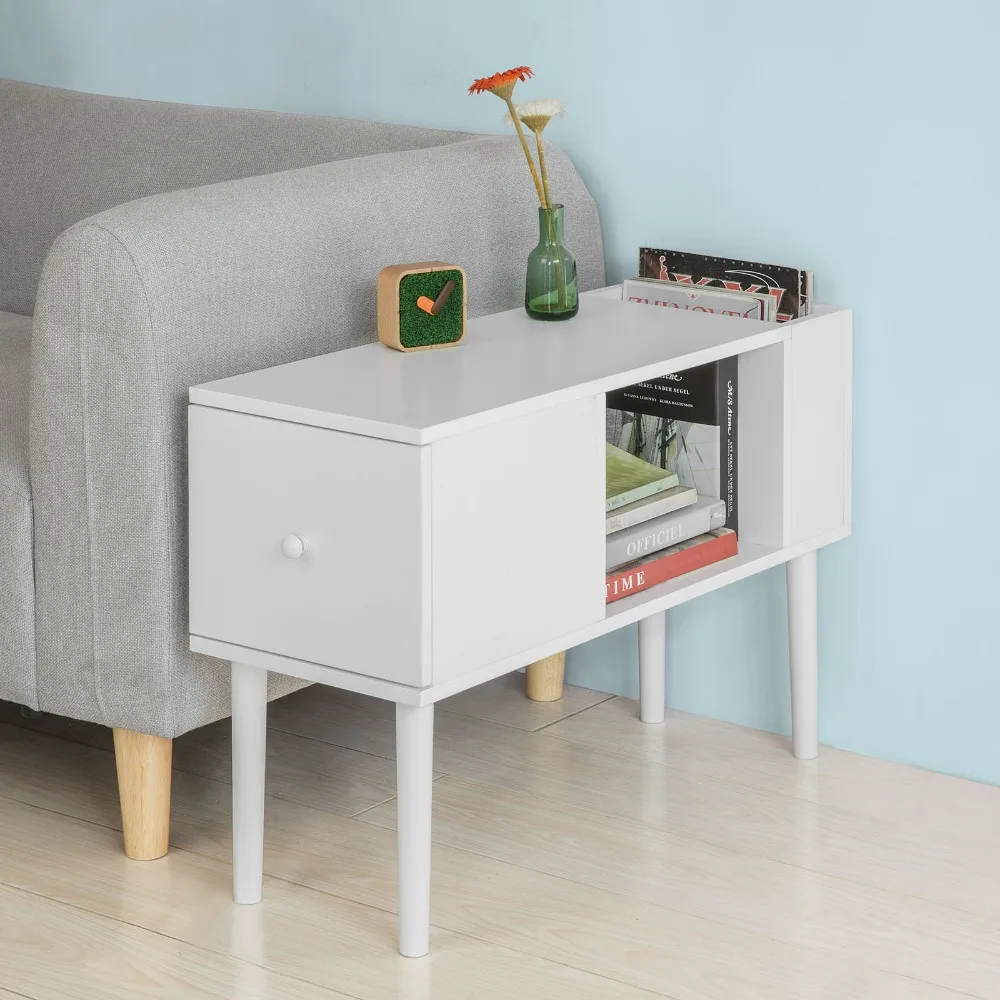 

SoBuy FBT60-W, Side Table Coffee End Table on Solid Wood Legs with Drawer Living Room Furniture