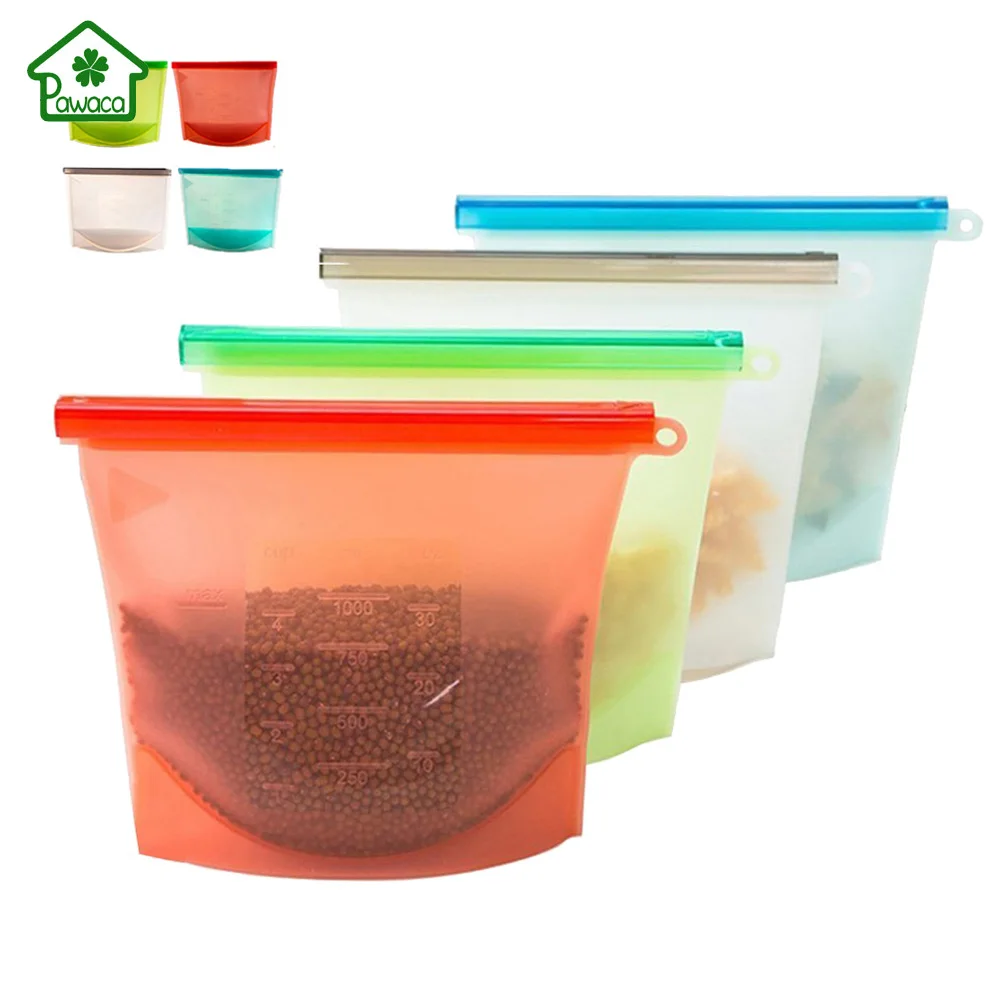 4pcs/set Reusable Silicone Food Storage Bag Food Grade Vegetable Storage Bag Versatile
