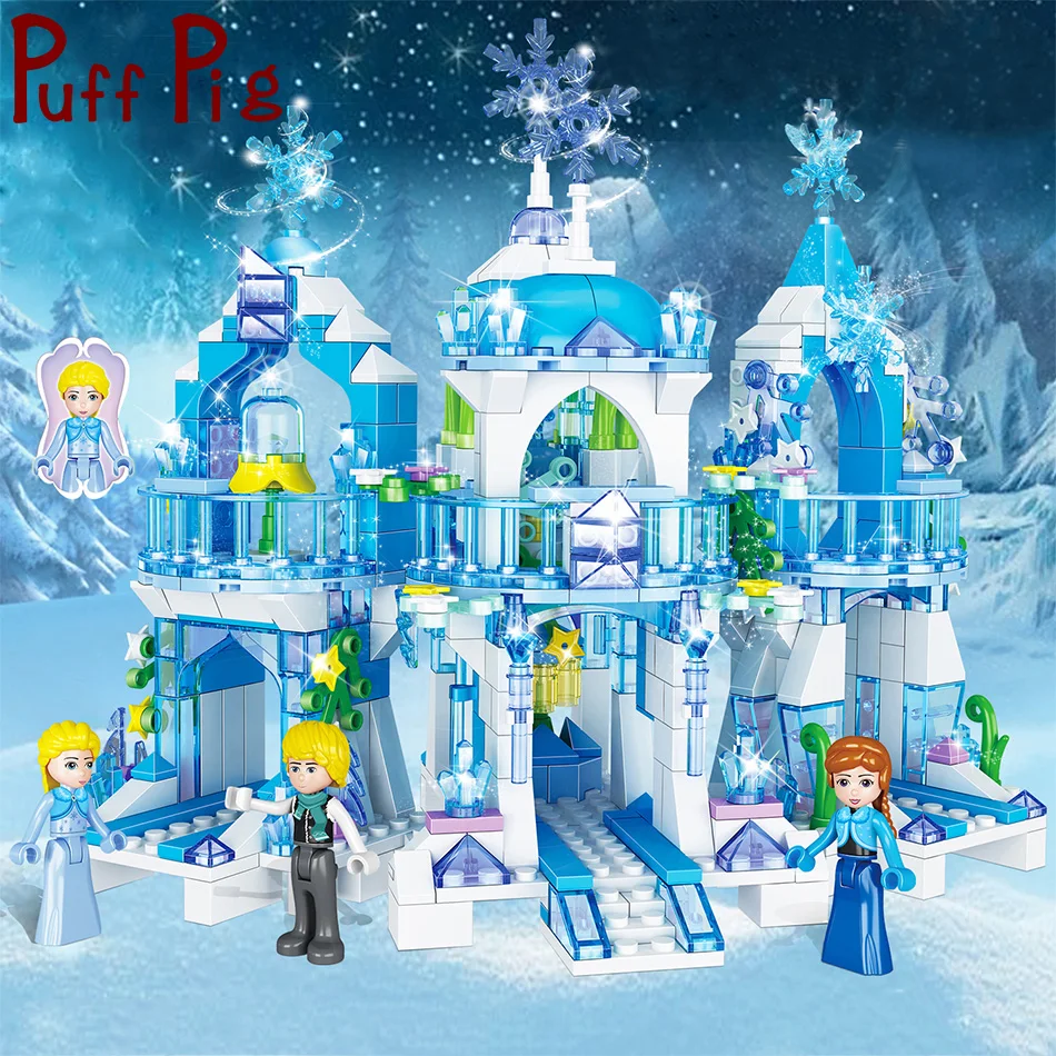 

Puff Pig 3Styles Elsa Ice Castle Princess Anna Figures Bricks legorreta Friends For Girls Building Blocks Toys For Children Gift