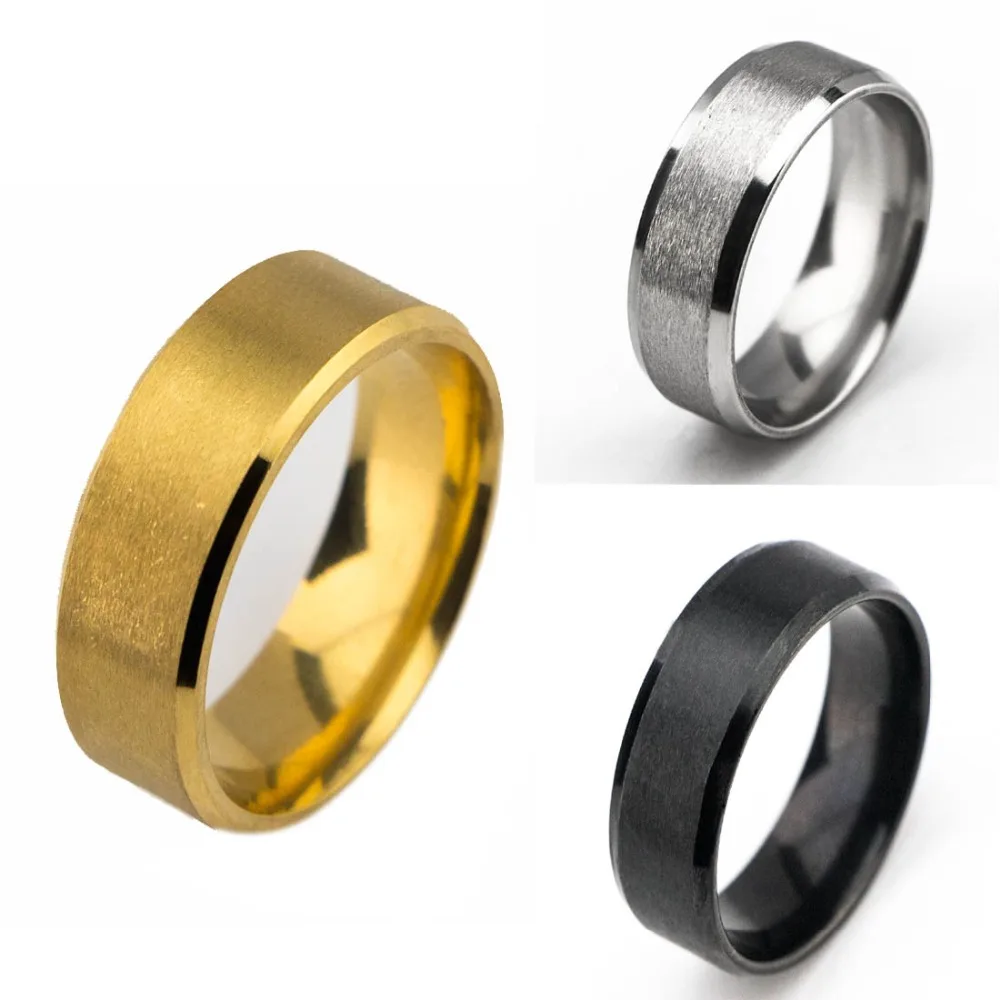 Yeni 8mm titanyum paslanmaz çelik buzlu erkek bant yüzük takı düğün gümüş siyah altın Mix renk A2249 2251|ring band|black goldmen ring - AliExpress