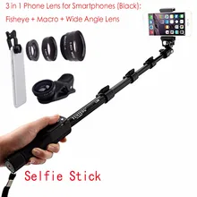 Для samsung Galaxy S7/S7 Edge 1288 Bluetooth Выдвижная Selfie Stick Телескопический монопод + Рыбий глаз Макро Широкий формат телефона объектива