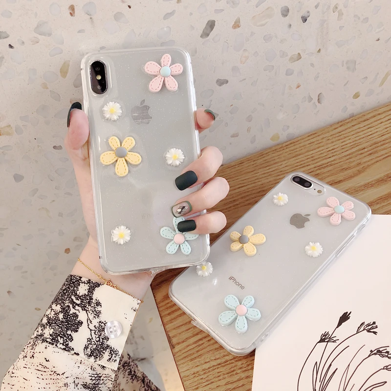 Luxury 3D Silicone Case For iphone 7 Plus Transparent case Cute fashion Flowers Pattern For iphone 6 6s 8 X XS MAX XR soft cover