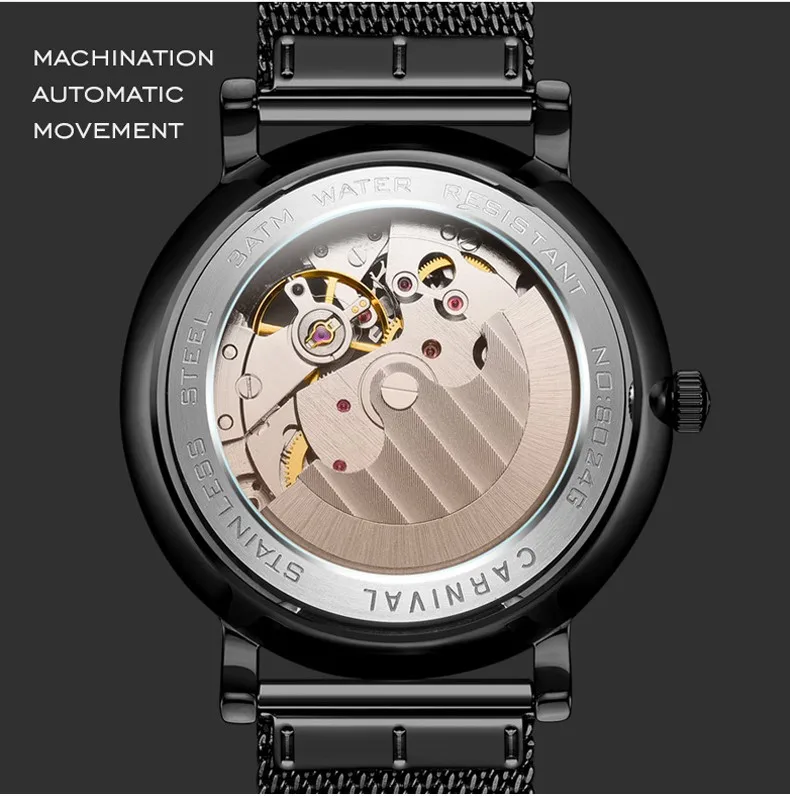 Модные Tourbillon механические часы карнавал ультра тонкие автоматические часы для мужчин сапфир 24 часа кожаный ремешок водонепроницаемые часы