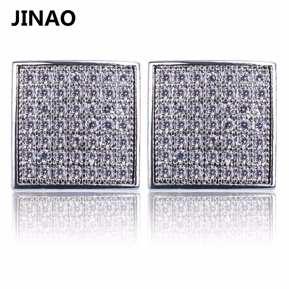 

JINAO Gold/Silver Color Plated Iced Out Bling Earring Micro Pave CZ Stone Lab D Stud Earrings With Screw Back Hip Hop Jewelry