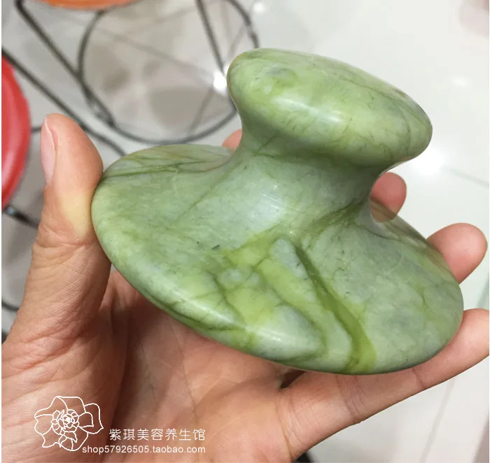 Large size handmade craved green jade large Scraping mushroom body guashapoints back massage rocks hot spa health care oil stone