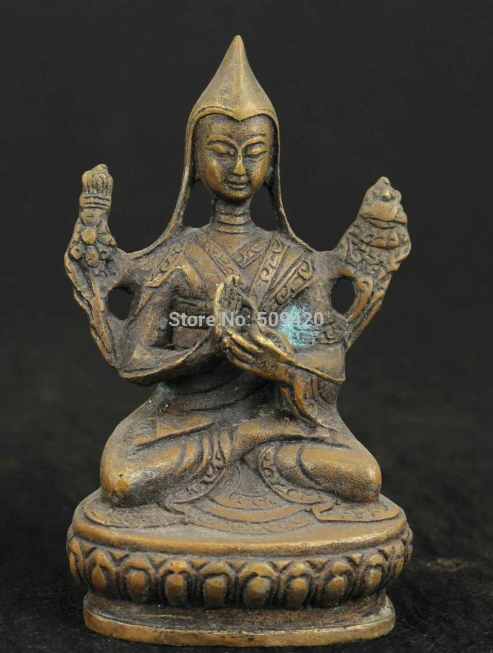 

Chinese Old Bronze Tibet Collectable Handwork Carved Buddha Monk Statue Ornament