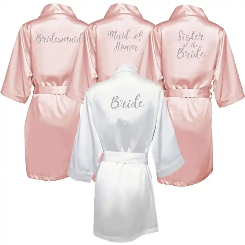 PERSONALISED plain or Lace trim Robe with a pair of slippers and a free gift bag or make up bag or tote bag to match Bride,Bridesmaid,MaidM