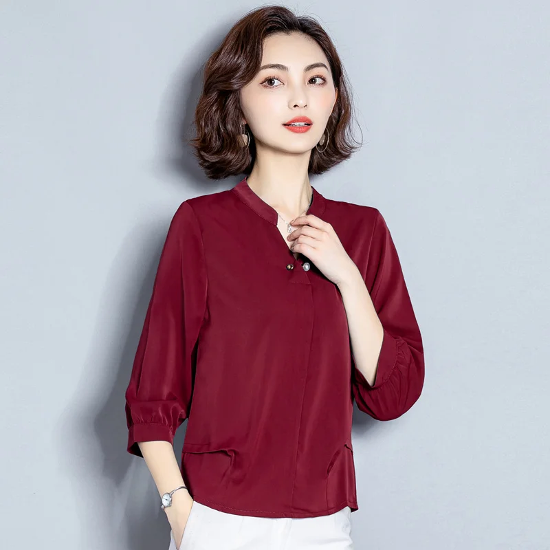 Korean Fashion Silk Women Blouses Satin Three Quarter Women Shirts Plus Size XXXL/4XL Blusas Femininas Elegante Ladies Tops - 33035845470