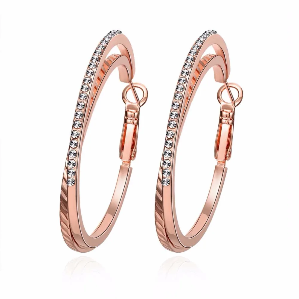 

X Shape Brilliant AAA Cz Stone Pave Setting Cubic Zircon Crystal Rose Gold Color Fashion Cross Hoop Earrings argola For Women