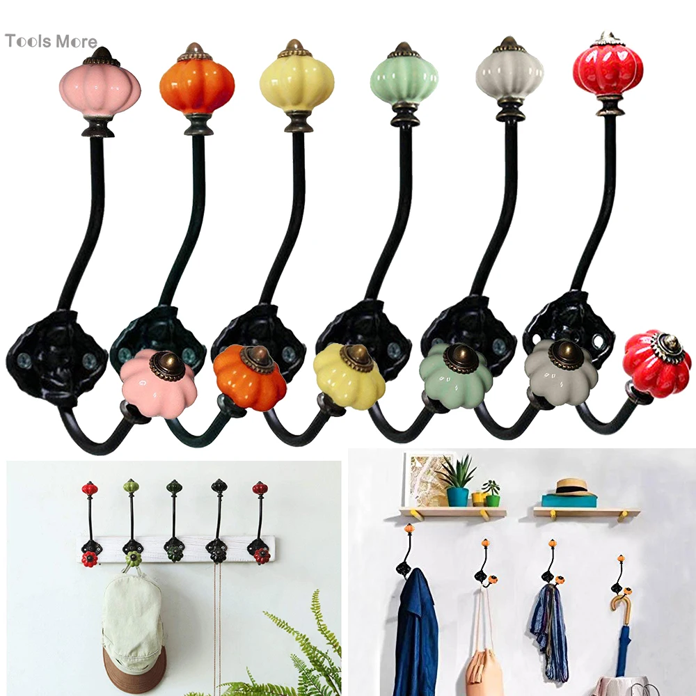 

Newest Vintage Ceramic Iron Pumpkin Hooks Up Single Wall Hooks Coat Hooks for Coat Jewelry Hat Scarf Home Decoration 7 Inches
