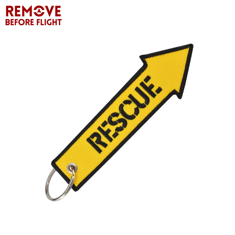 Remove Before Flight Rescue Key Chain for Cars Key Tag Cool Yellow Arrow Shaped Embroidery Key Fob OEM Keychain for Motorcycles (7)