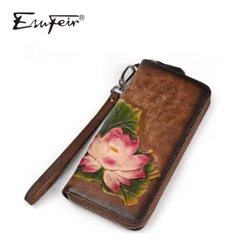 

2019 New Genuine Leather Women's Wallet Vintage Embossed Luxury Brand Long Wallet Multi-card Wallet Purse Daily Clutch Bag