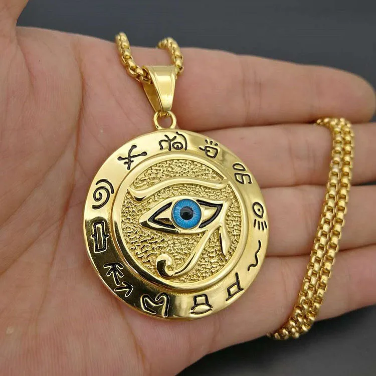 Нержавеющая сталь геометрический круглый глаз Хоруса кулон ожерелье для мужчин хип хоп рэппер ювелирные изделия с 2" золотая коробка цепи