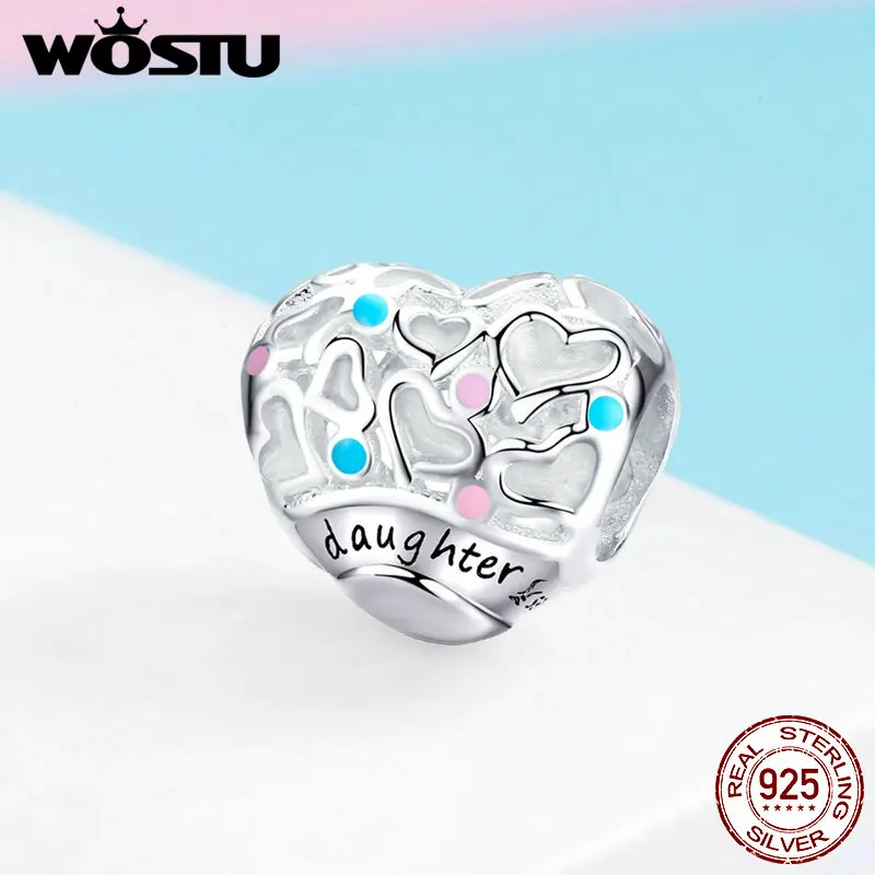 

WOSTU Daughter's Love Beads 925 Sterling Silver Multi-Color Heart Charm Fit Original Bangle Style Jewelry Making Charms FIC1152
