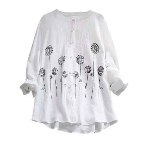 2019 Newest Fashion Hot Charming Women Cotton Tops Long Sleeve Tunic Blouse Flower Print Shirts Plus Size XL-5XL