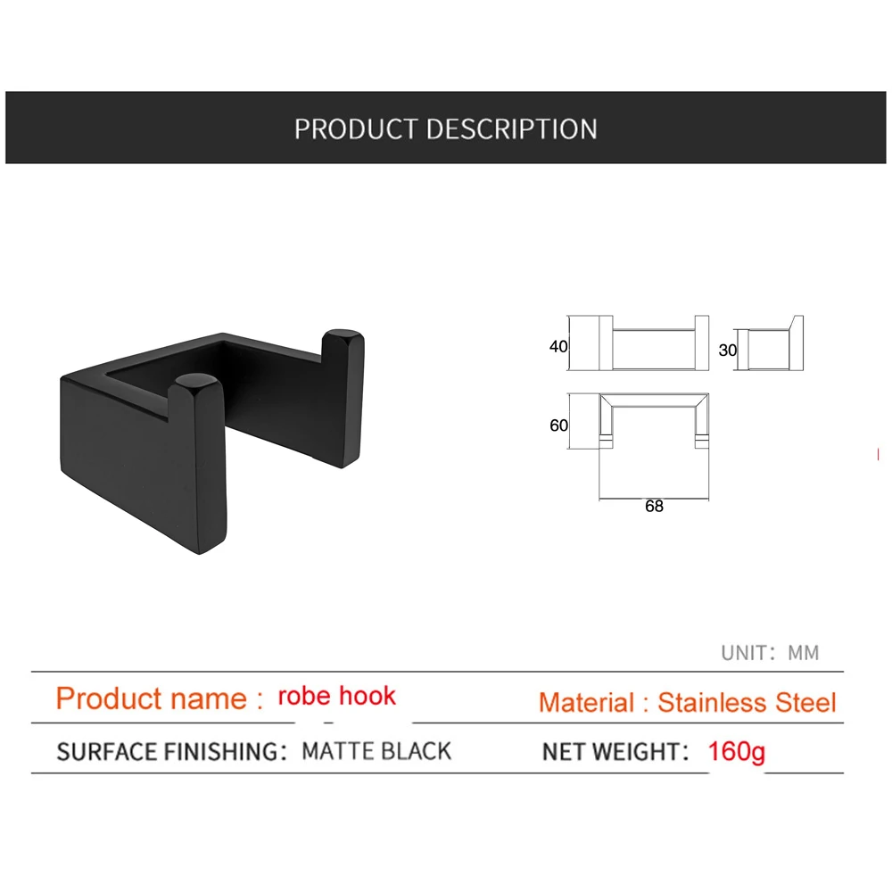 Матовый черный SUS 304 из нержавеющей стали набор аксессуаров для ванной комнаты Крючок для халата держатель для полотенец держатель для туалетной бумаги аксессуары для ванной комнаты