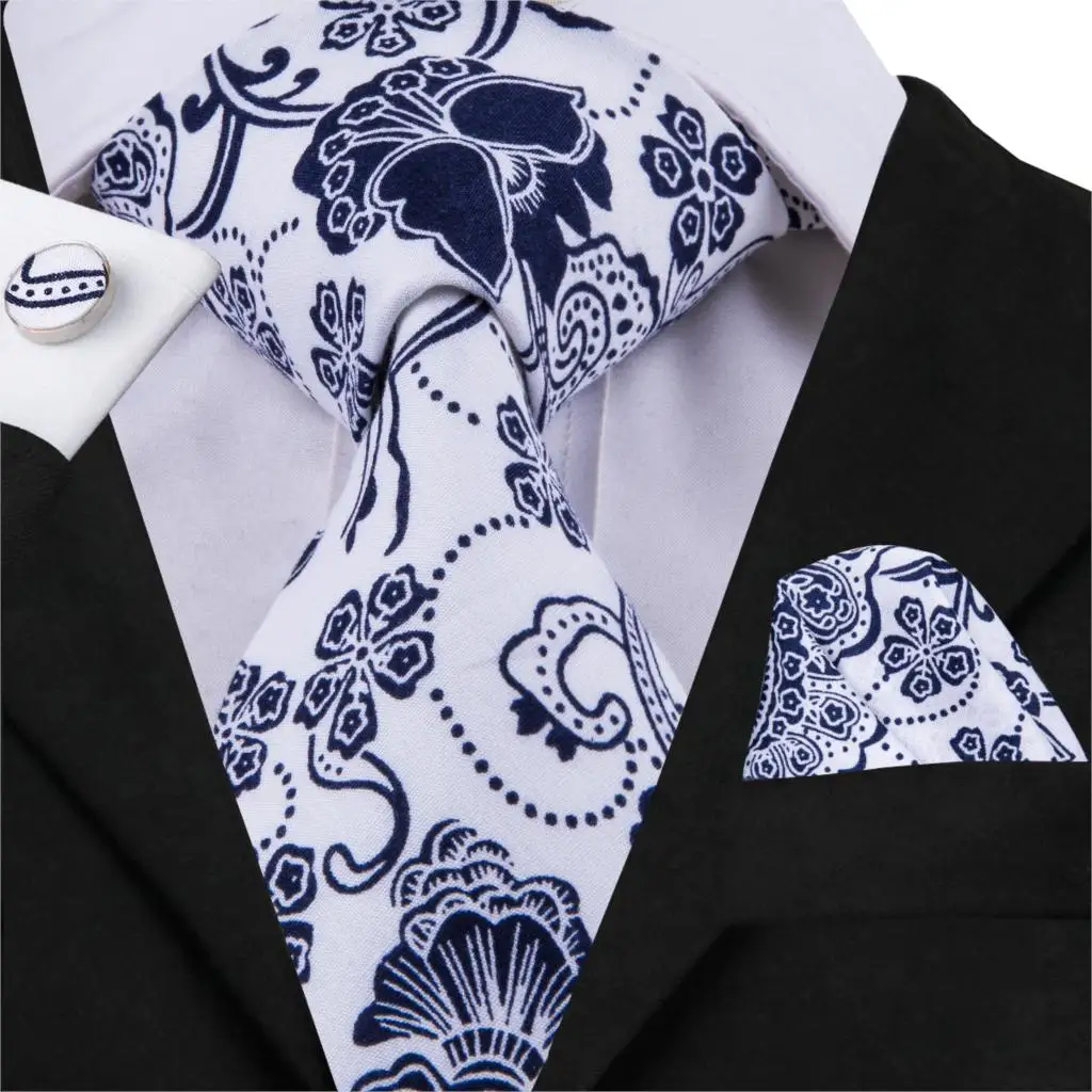 Buy Hi Tie Top Brand Necktie For Man Luxury Style 100 Cotton White Blue Floral