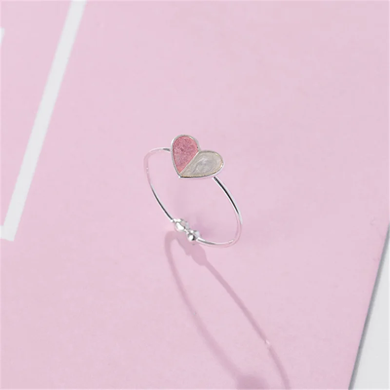 AKOLION серебряное кольцо с розовым сердцем 925 Свадебные ювелирные изделия простой дизайн сердца Регулируемые кольца для женщин подарок для девочек цена - Цвет основного камня: Adjustable ring