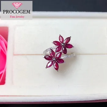 

Natural Pigeon Blood Red Ruby Rings for Women Party two flowers Rings Genuine Gemstones Fine jewelry gifts S925 silver#344