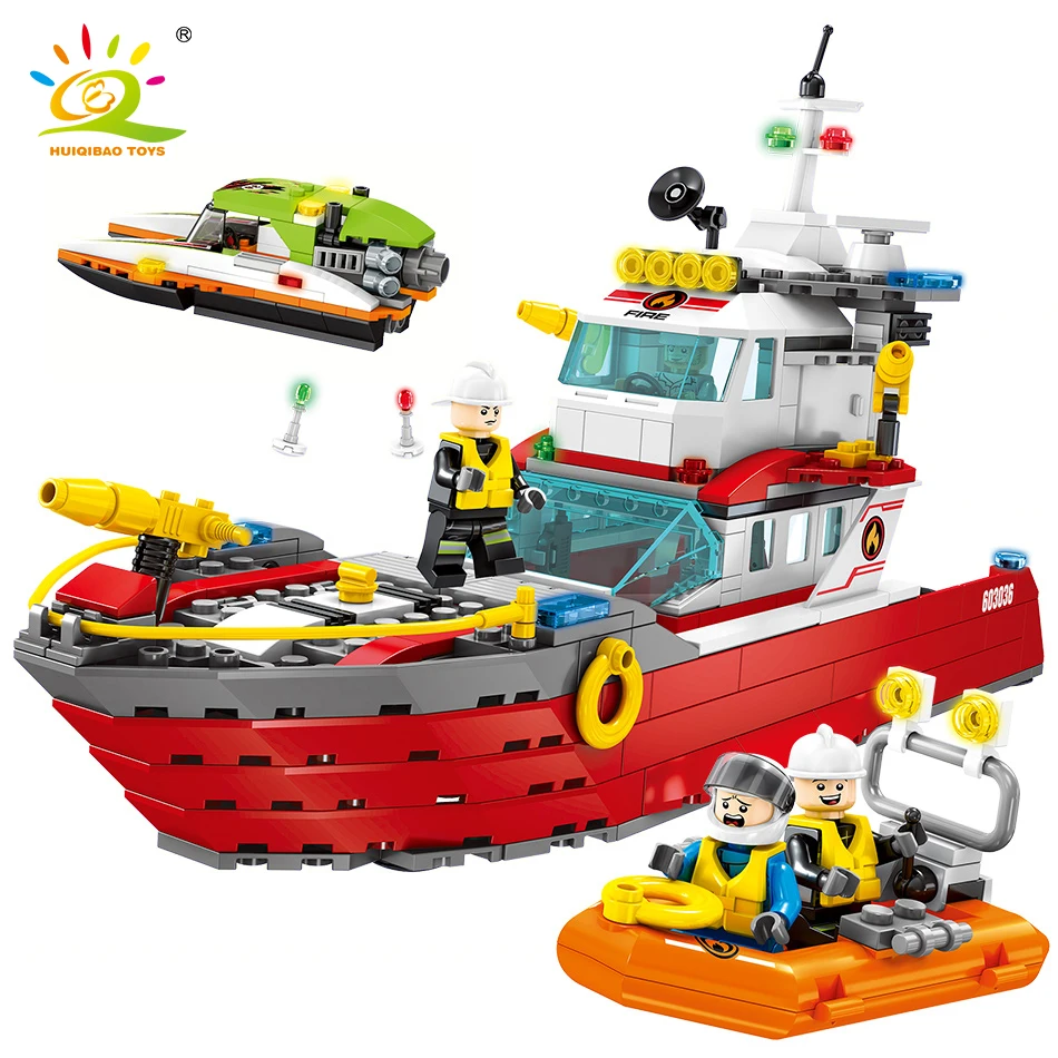 

474Pcs Firefighting Pulley Yacht Model Building Blocks Compatible Legoingly City Fire Control Ship Vessel Education Bricks Toys