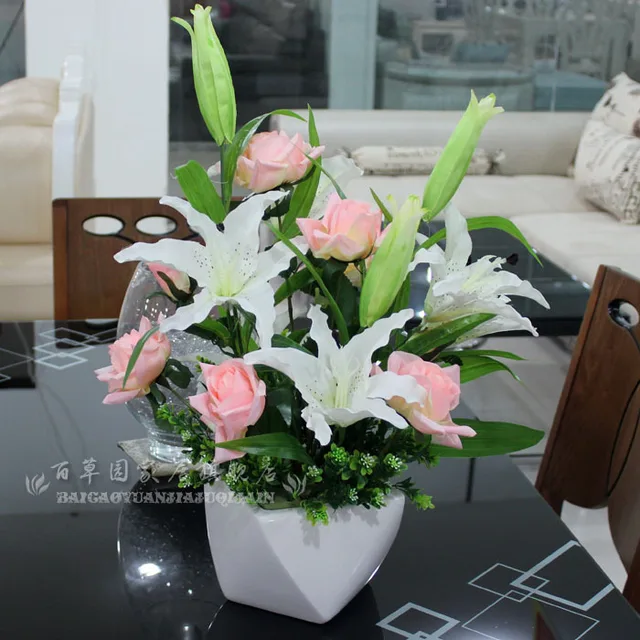 Artificial Flowers Silk Roses Suit Dried Lily Artificial Flowers Silk Roses Suit Dried Lily Flower Table Decoration Living Room