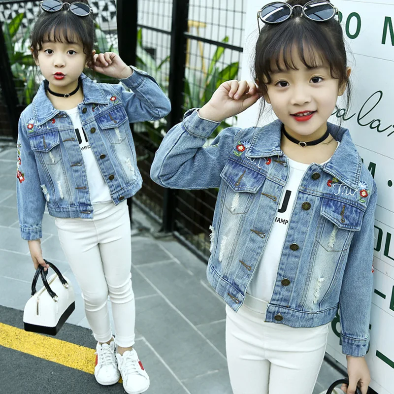 

New 5-10 - year - old girls with sunflower denim jacket children's wear