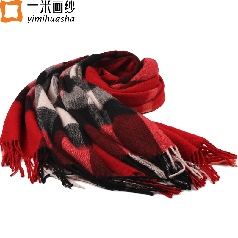 2016 Winter new thick font b tartan b font scarf tassel quality wool plaid shawl wrap