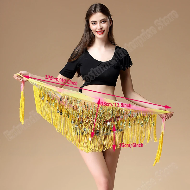 Women belt bellydance scarf hip Belly Dance Accessories Sequins Tassel Triangle Wrap Costume Belt Shawl Chiffon fringe scarf