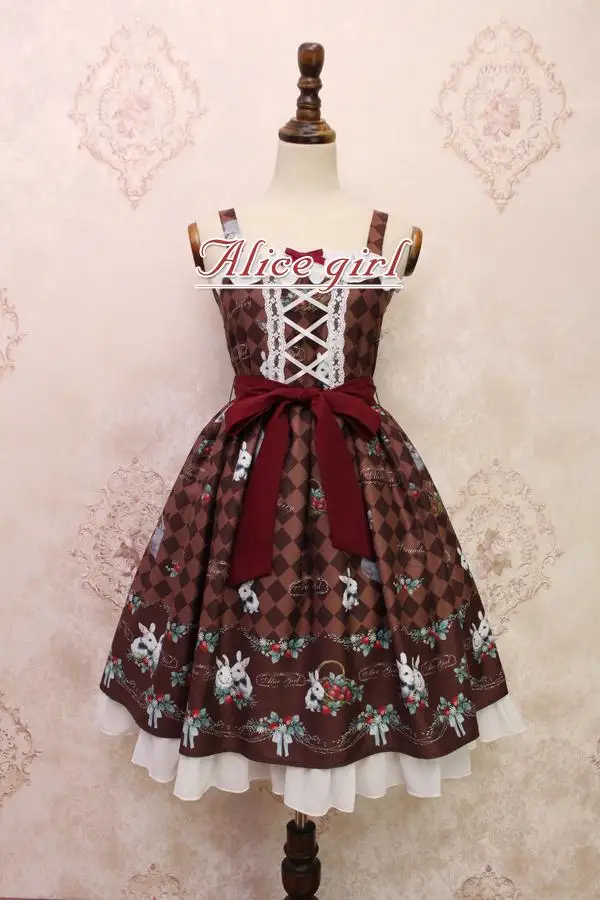 Платье в стиле Лолиты с принтом клубники и кролика; JSK; платье Alice Girl