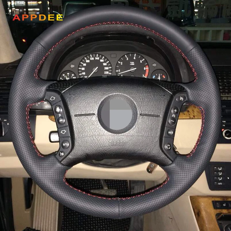 APPDEE Hand-Stitched Black Artificial Leather Car Steering Wheel Cover for BMW E46 318i 325i E39 E53 X5 Car Styling APPDEE Hand-Stitched Black Artificial Leather Car Steering Wheel Cover for BMW E46 318i 325i E39 E53 X5 Car Styling
