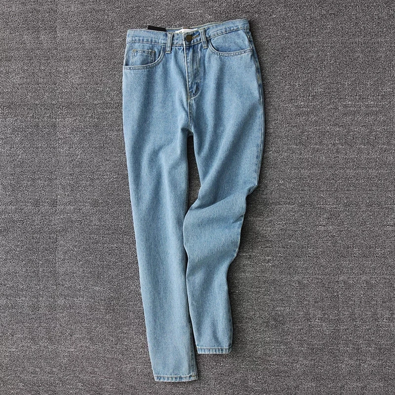 Women Casual Jeans High Waist Ankle Length Jeans Vintage Blue Mom Jeans