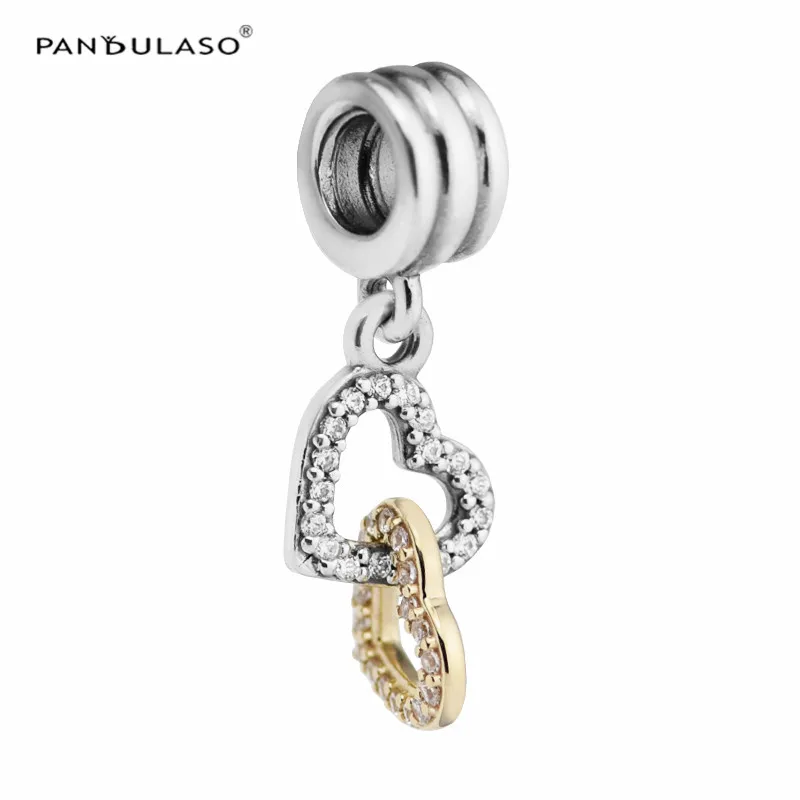

Pandulaso Interlocked Hearts Silver Beads Fit Charms Bracelets & Bangles Golden Pendants DIY Crystal Beads for Jewelry Making
