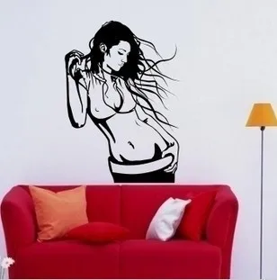 

"Listening to music sexy woman" Personality fashion Decorative removable vinyl wall stickers for bathroom or bedroom size 60x85