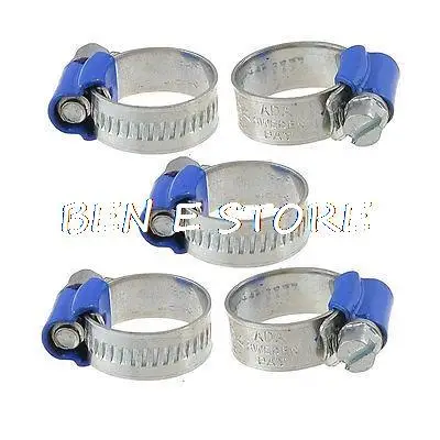 

5pcs 11mm-17mm Adjustable Stainless Steel Worm Drive Blue Band Hose Clamp