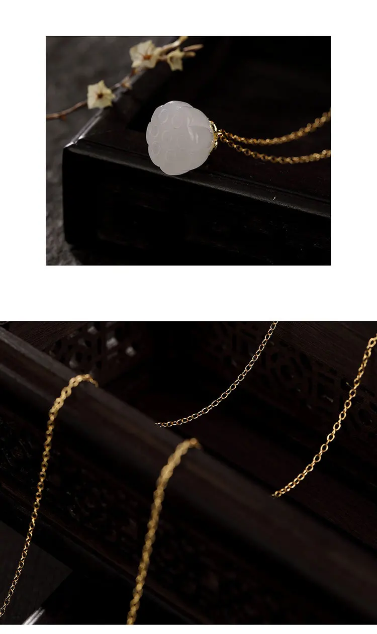Uglyless Настоящее 14K золото цветок Лотос ожерелья для женщин натуральный нефрит подвески с растительными мотивами с цепями традиционные серебряные ювелирные изделия